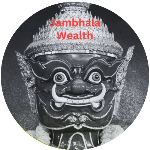 The Tibetan Bhodisattva Jambhala  wearing his mask and crown.