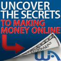 Wealthy Affiliate, the perfect internet platform is advertising on a blue banner with white and red writing, revealing the WA logo on a turned up corner. the words 'Uncover the Secrets' are large.