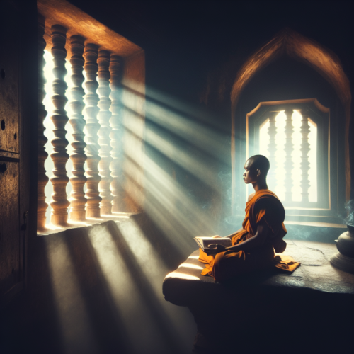 a buddhist monks sits in meditation